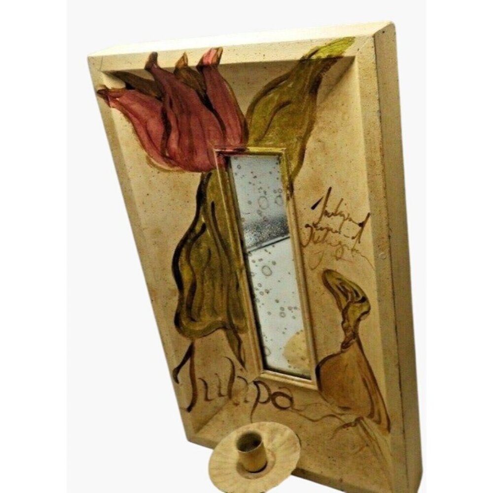 Tulipa Candle Sconce Mirror Portugal Wall Mount Distressed shabby Chic Cottage
